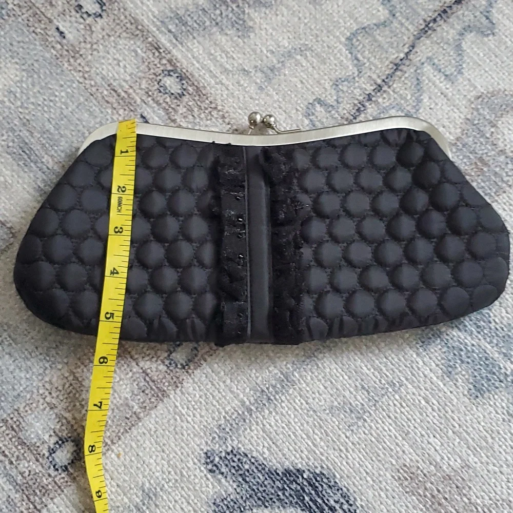 Liz Claiborne 1996 vintage quilted black satin clutch shoulder bag purse